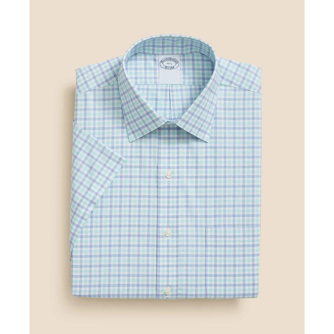 Stretch Supima Cotton Non-Iron Ainsley Collar, Alternating Check Short-Sleeve Dress Shirt