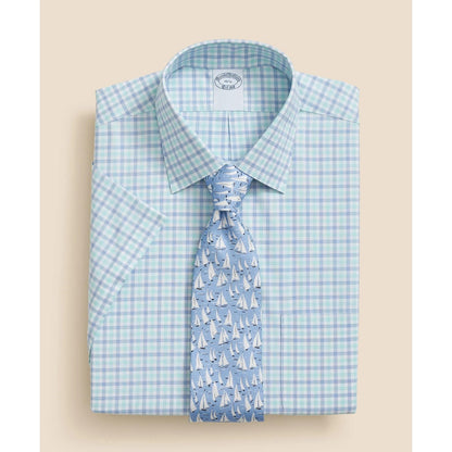 Stretch Supima Cotton Non-Iron Ainsley Collar, Alternating Check Short-Sleeve Dress Shirt