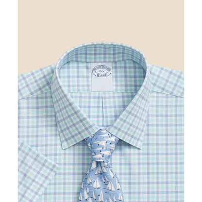 Stretch Supima Cotton Non-Iron Ainsley Collar, Alternating Check Short-Sleeve Dress Shirt