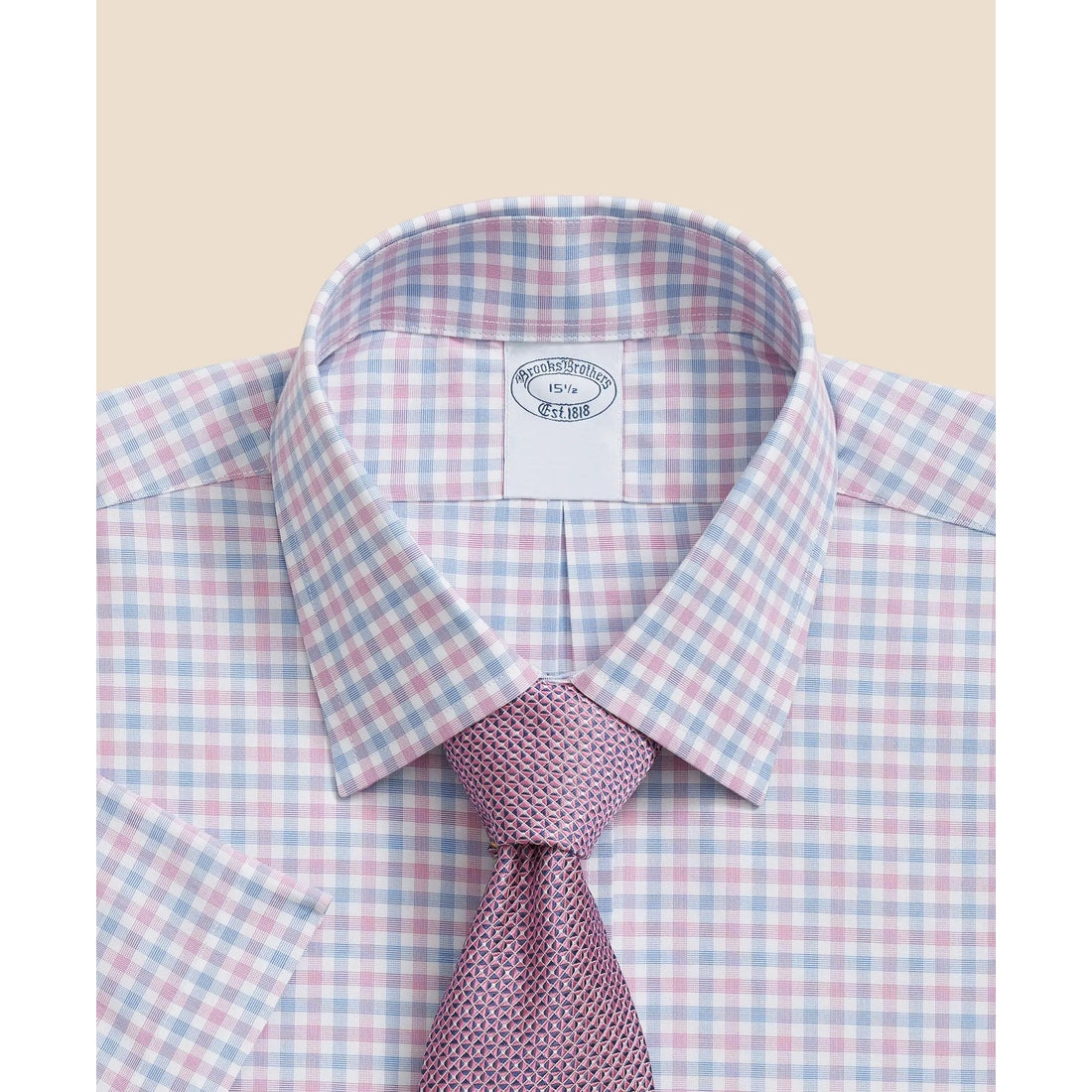 Stretch Supima Cotton Non-Iron Ainsley Collar, Alternating Check Short-Sleeve Dress Shirt