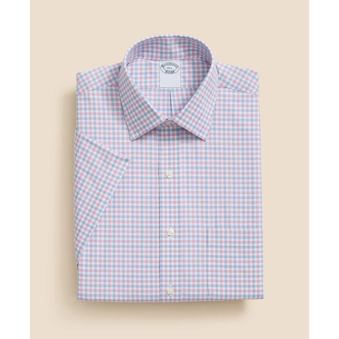Stretch Supima Cotton Non-Iron Ainsley Collar, Alternating Check Short-Sleeve Dress Shirt