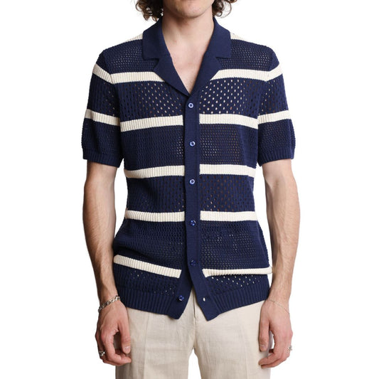 Paisley & Gray Men's Slim Fit Short Sleeve Striped Crochet Cardigan Sweater