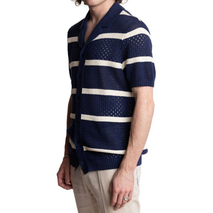 Paisley & Gray Men's Slim Fit Short Sleeve Striped Crochet Cardigan Sweater