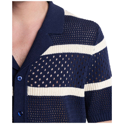 Paisley & Gray Men's Slim Fit Short Sleeve Striped Crochet Cardigan Sweater