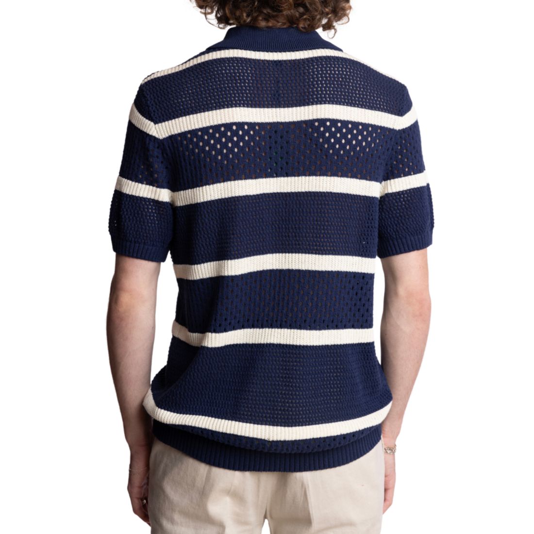 Paisley & Gray Men's Slim Fit Short Sleeve Striped Crochet Cardigan Sweater