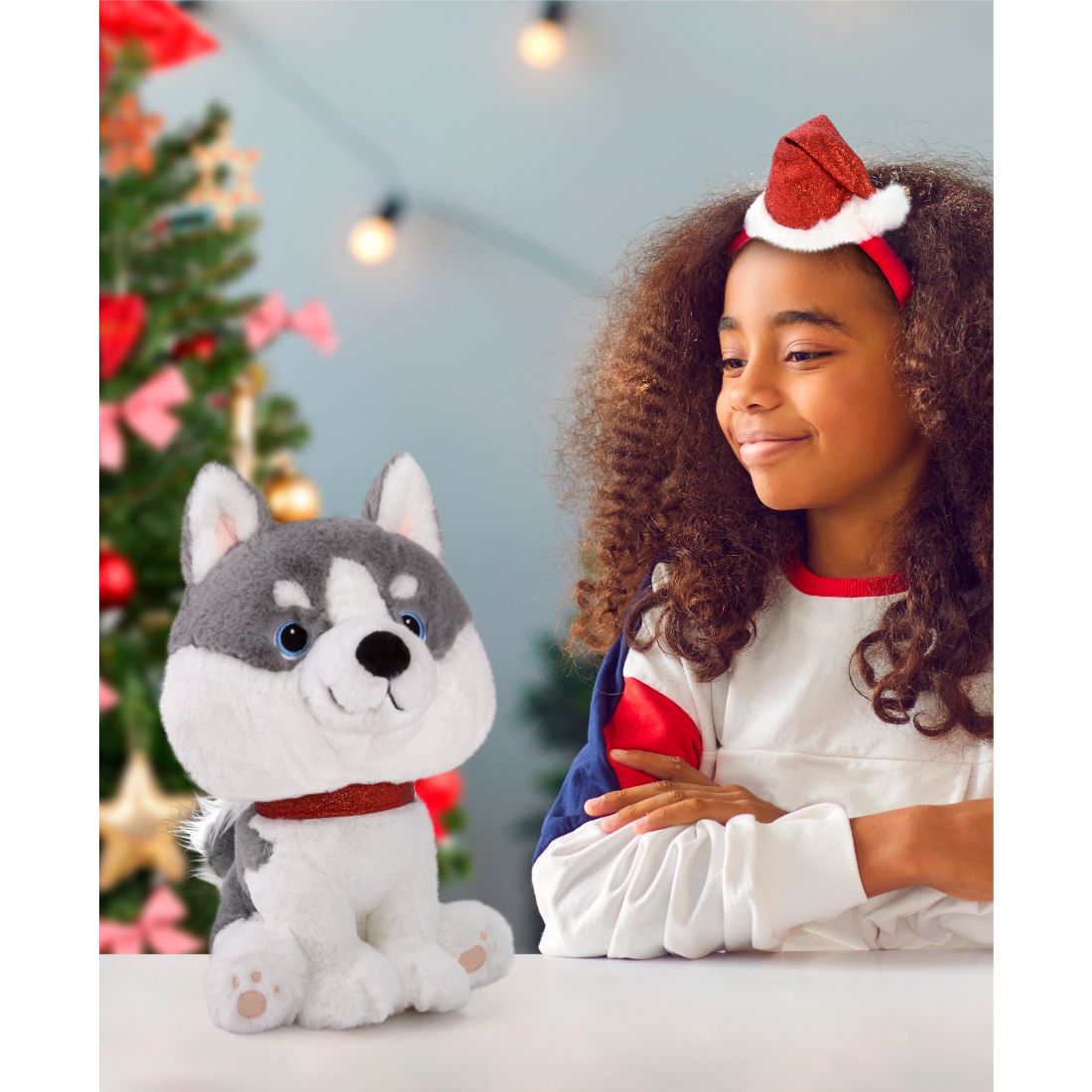Geoffrey's Toy Box 10" Husky with Christmas Hat Plush Toy, Created for Macy's
