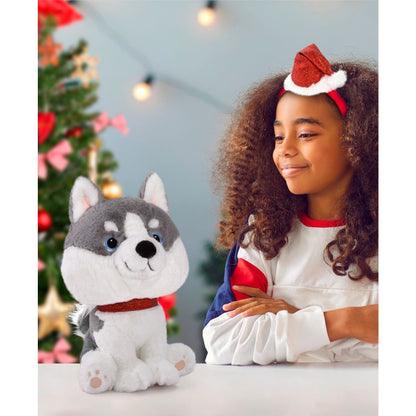 Geoffrey's Toy Box 10" Husky with Christmas Hat Plush Toy, Created for Macy's