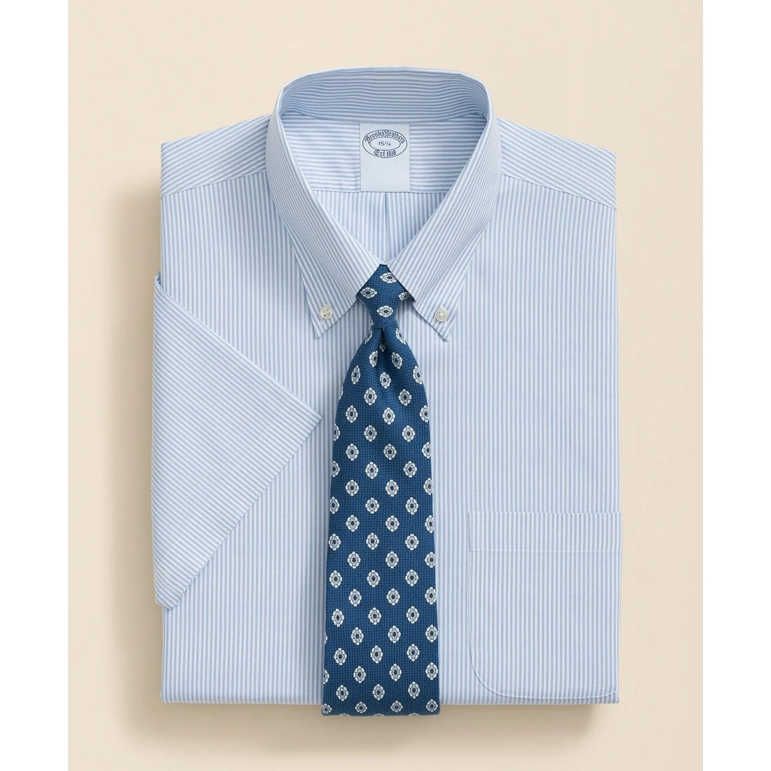 Stretch Supima Cotton Non-Iron Polo Button Down Collar, Mini Stripe Short-Sleeve Dress Shirt