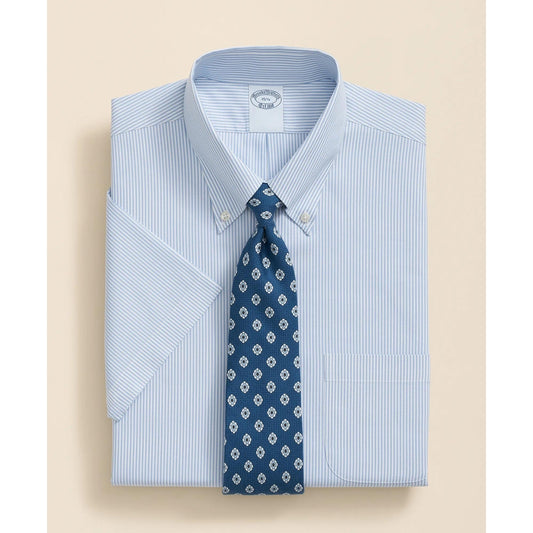 Stretch Supima Cotton Non-Iron Polo Button Down Collar, Mini Stripe Short-Sleeve Dress Shirt