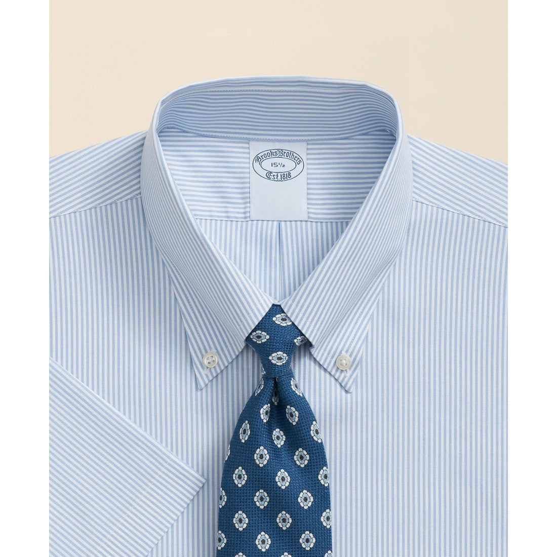 Stretch Supima Cotton Non-Iron Polo Button Down Collar, Mini Stripe Short-Sleeve Dress Shirt