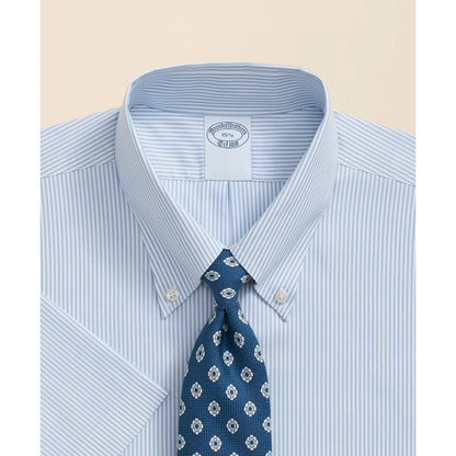 Stretch Supima Cotton Non-Iron Polo Button Down Collar, Mini Stripe Short-Sleeve Dress Shirt