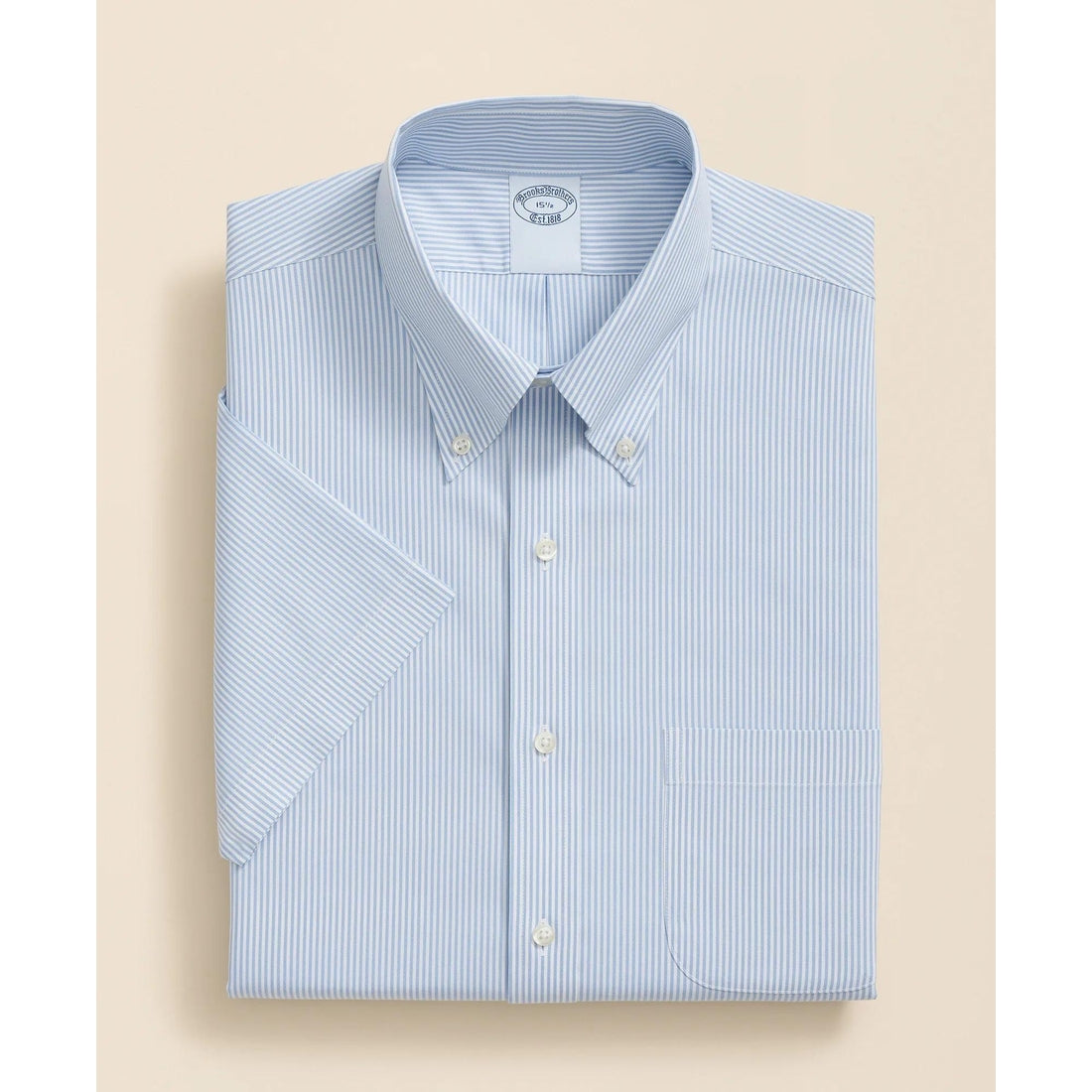 Stretch Supima Cotton Non-Iron Polo Button Down Collar, Mini Stripe Short-Sleeve Dress Shirt