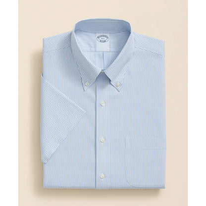 Stretch Supima Cotton Non-Iron Polo Button Down Collar, Mini Stripe Short-Sleeve Dress Shirt