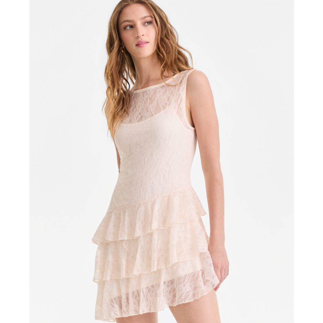 Bar Iii Women's Lace Sleeveless Tiered Mini Dress, Macy's Exclusive