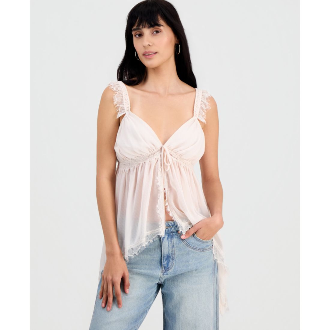 Women's Lace-Trim Handkerchief-Hem Tank Top, Macy's Exclusive