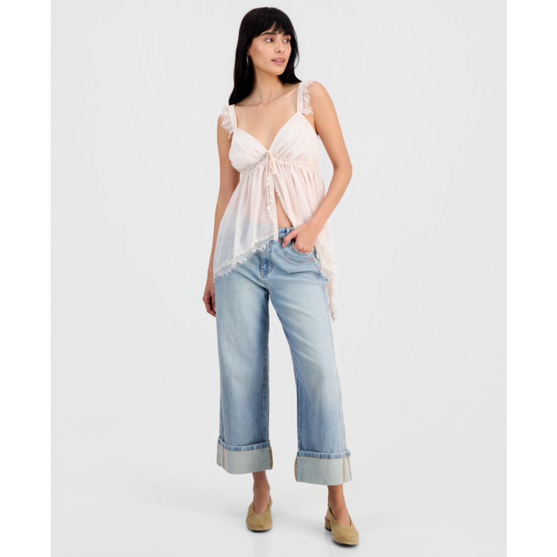 Women's Lace-Trim Handkerchief-Hem Tank Top, Macy's Exclusive
