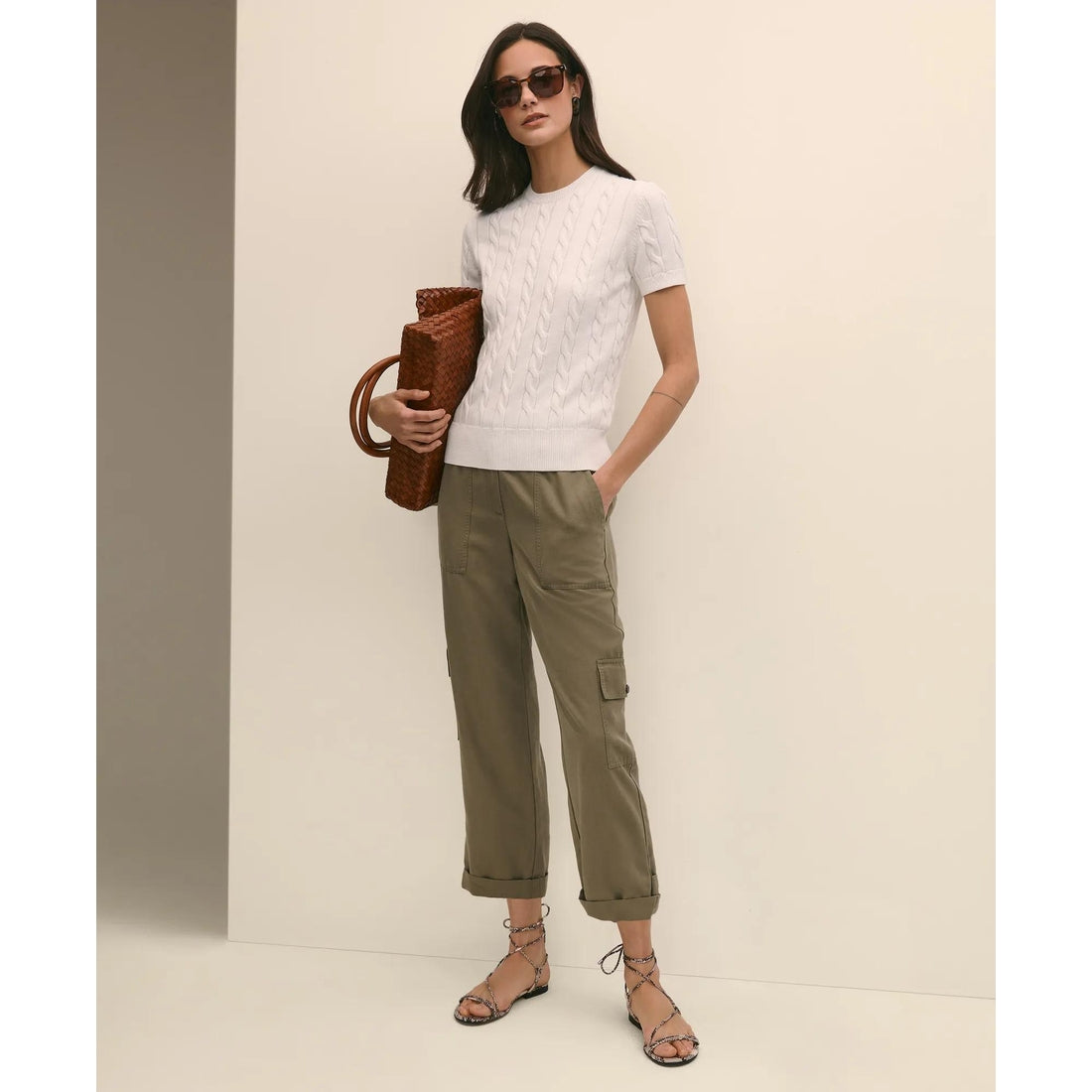 Supima Cotton Cable Short-Sleeve Sweater Shell