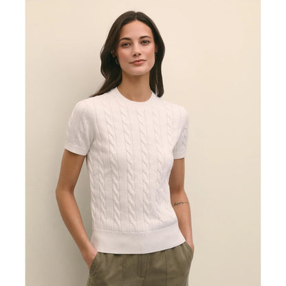 Supima Cotton Cable Short-Sleeve Sweater Shell