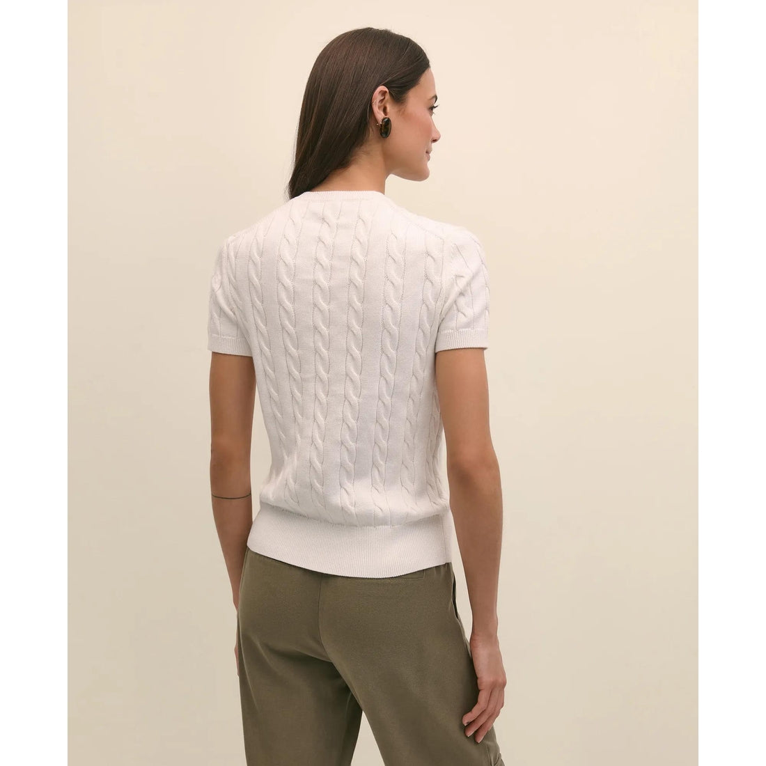 Supima Cotton Cable Short-Sleeve Sweater Shell