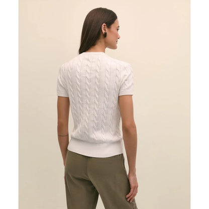 Supima Cotton Cable Short-Sleeve Sweater Shell