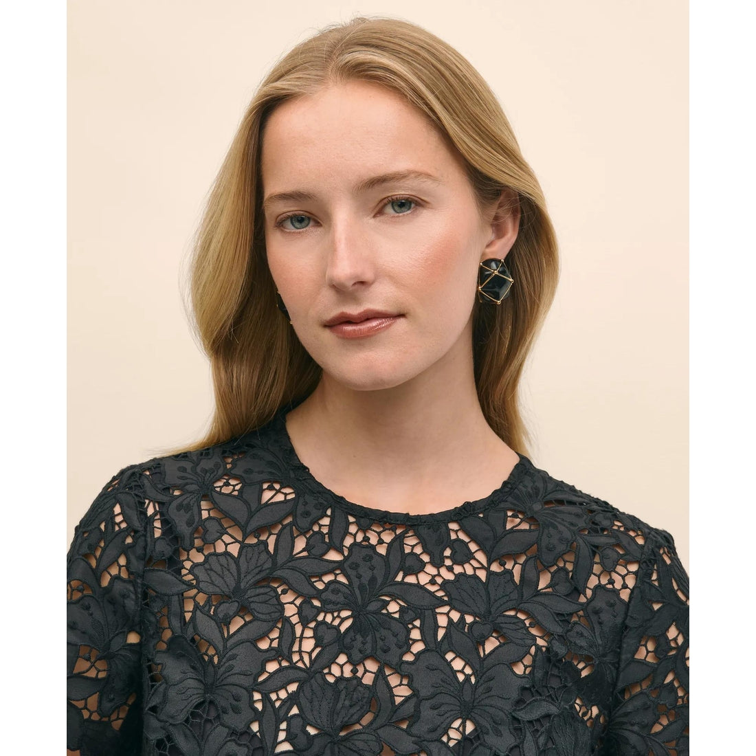 Relaxed Short-Sleeve Semi-Sheer Lace Top