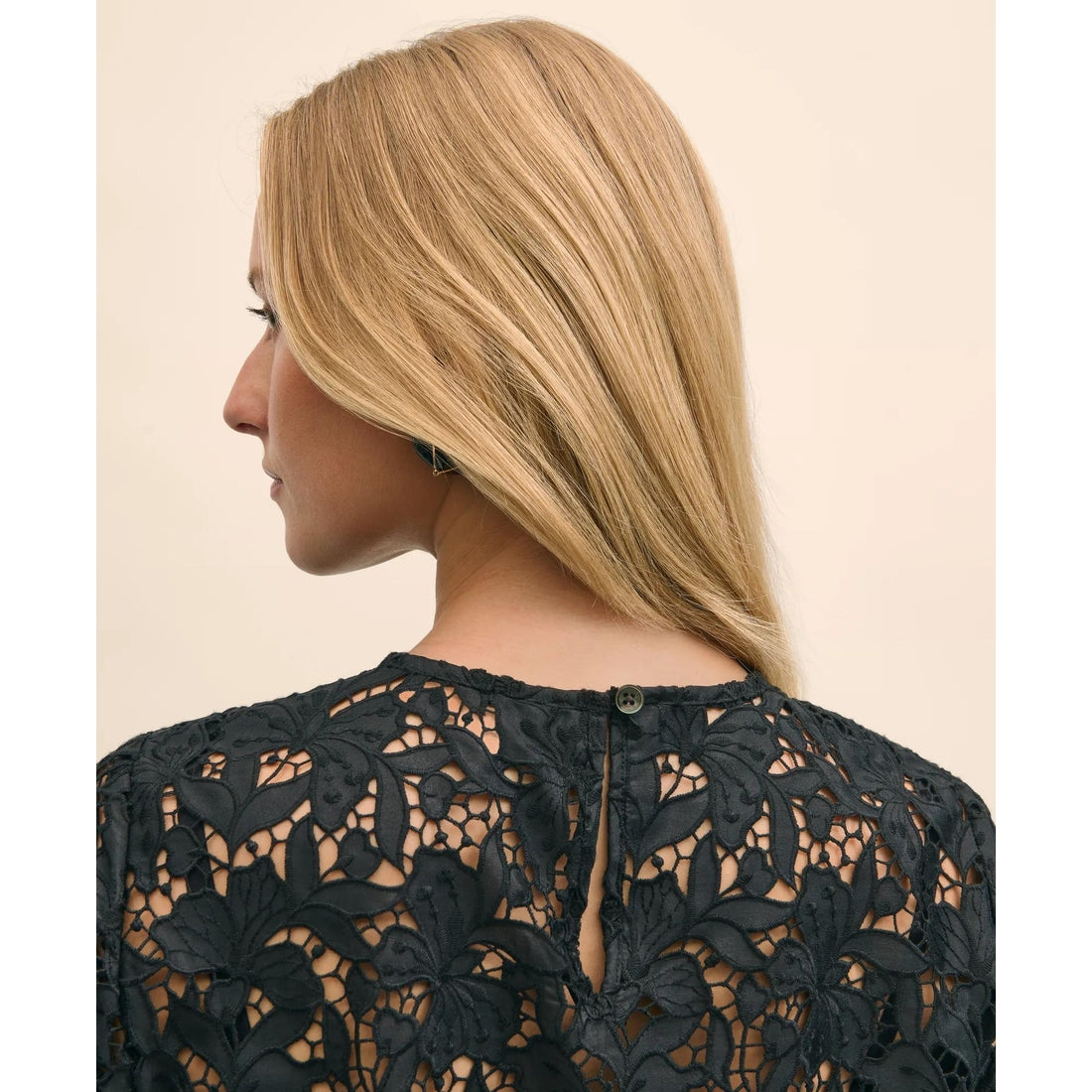Relaxed Short-Sleeve Semi-Sheer Lace Top