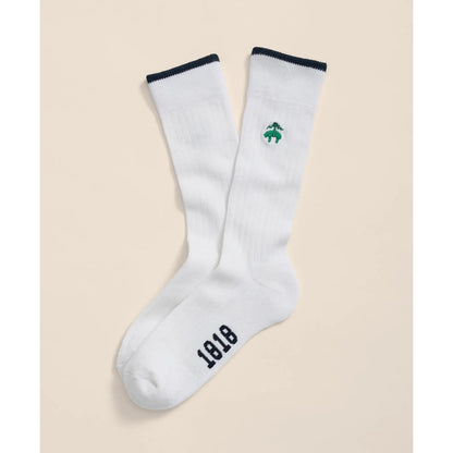 Cotton Blend Contrast Tipped Ribbed Socks with Golden Fleece Embroidery