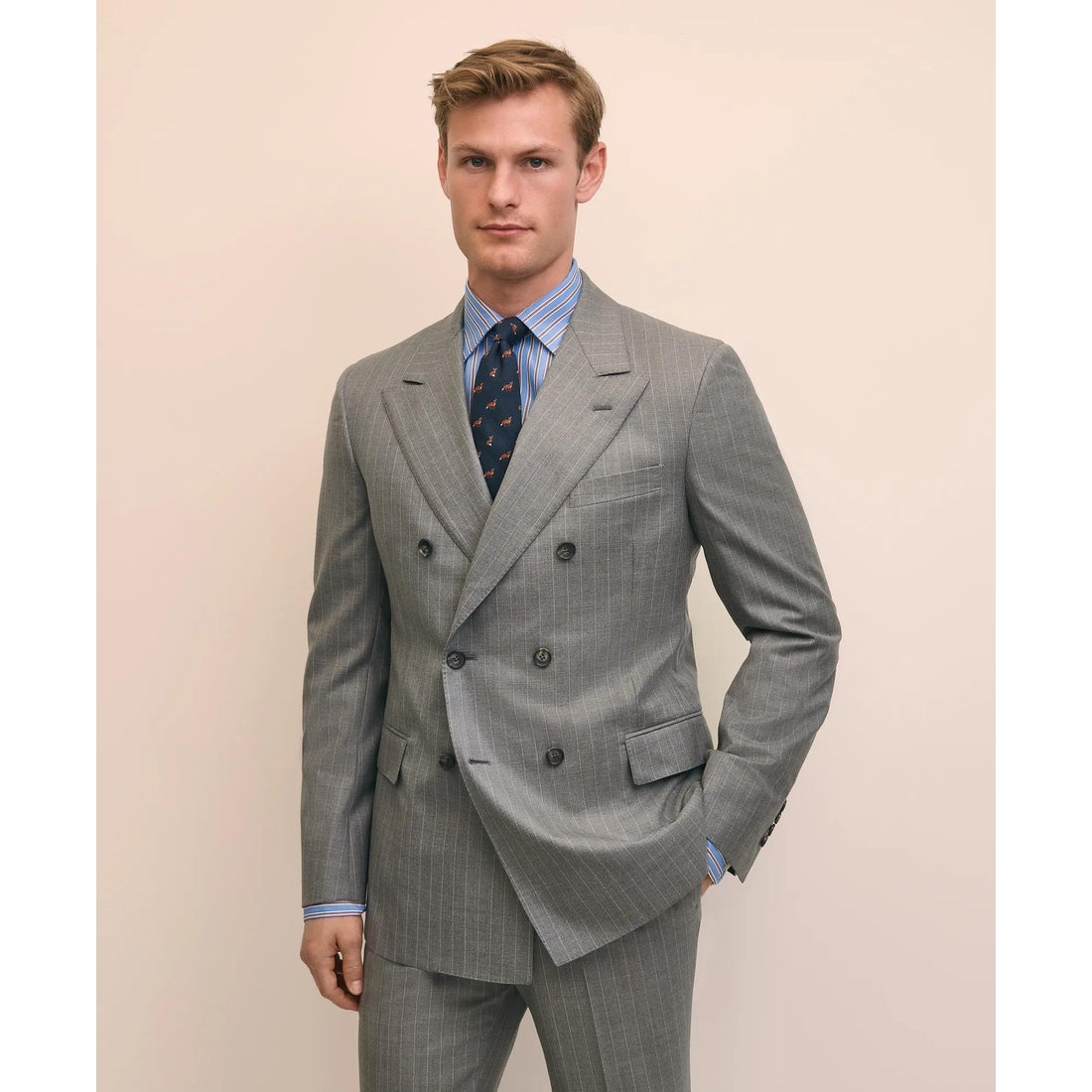 Classic Fit Double-Breasted Wool Pinstripe 1818 Suit