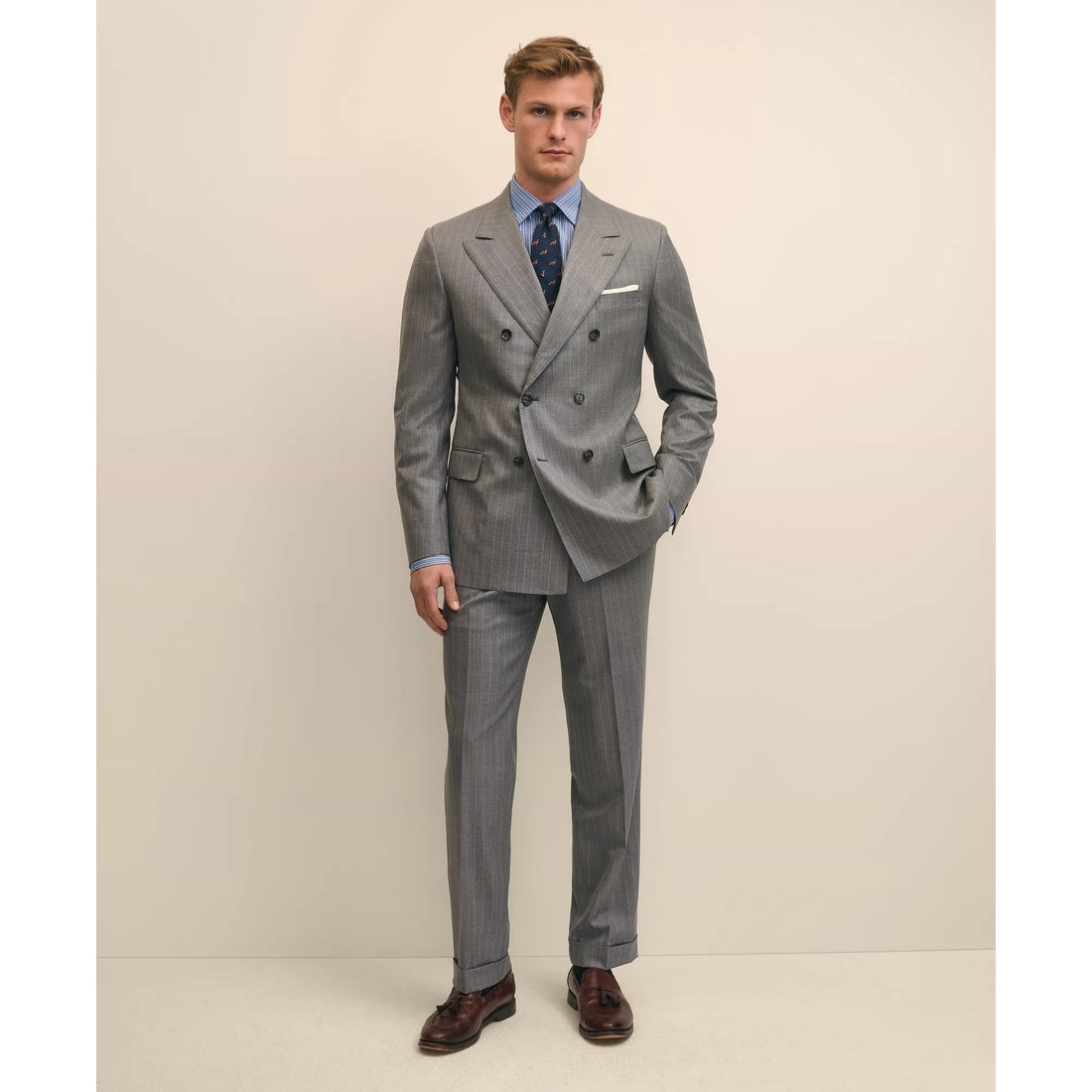 Classic Fit Double-Breasted Wool Pinstripe 1818 Suit