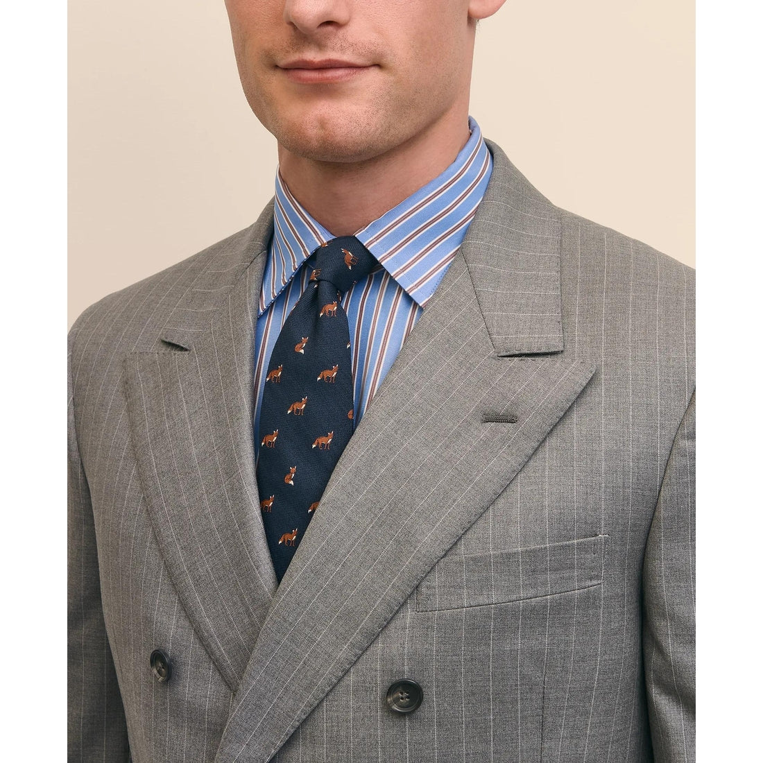 Classic Fit Double-Breasted Wool Pinstripe 1818 Suit