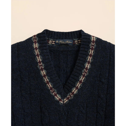 Shetland Wool Fair-Isle Tipped Archive Tennis Sweater