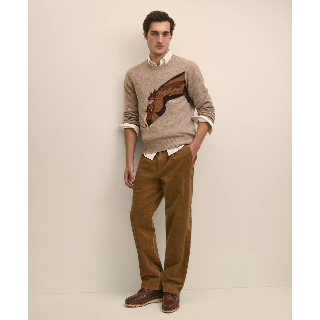 Merino Wool Intarsia Horse Motif Sweater