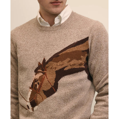 Merino Wool Intarsia Horse Motif Sweater