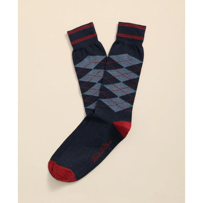 Cotton-Blend Tipped Argyle Socks