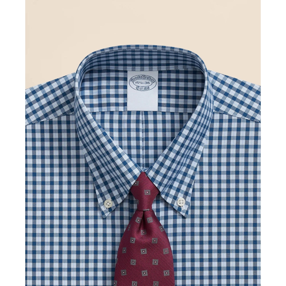 Stretch Supima Cotton Non-Iron Pinpoint Oxford Polo Button Down Collar, Check Dress Shirt