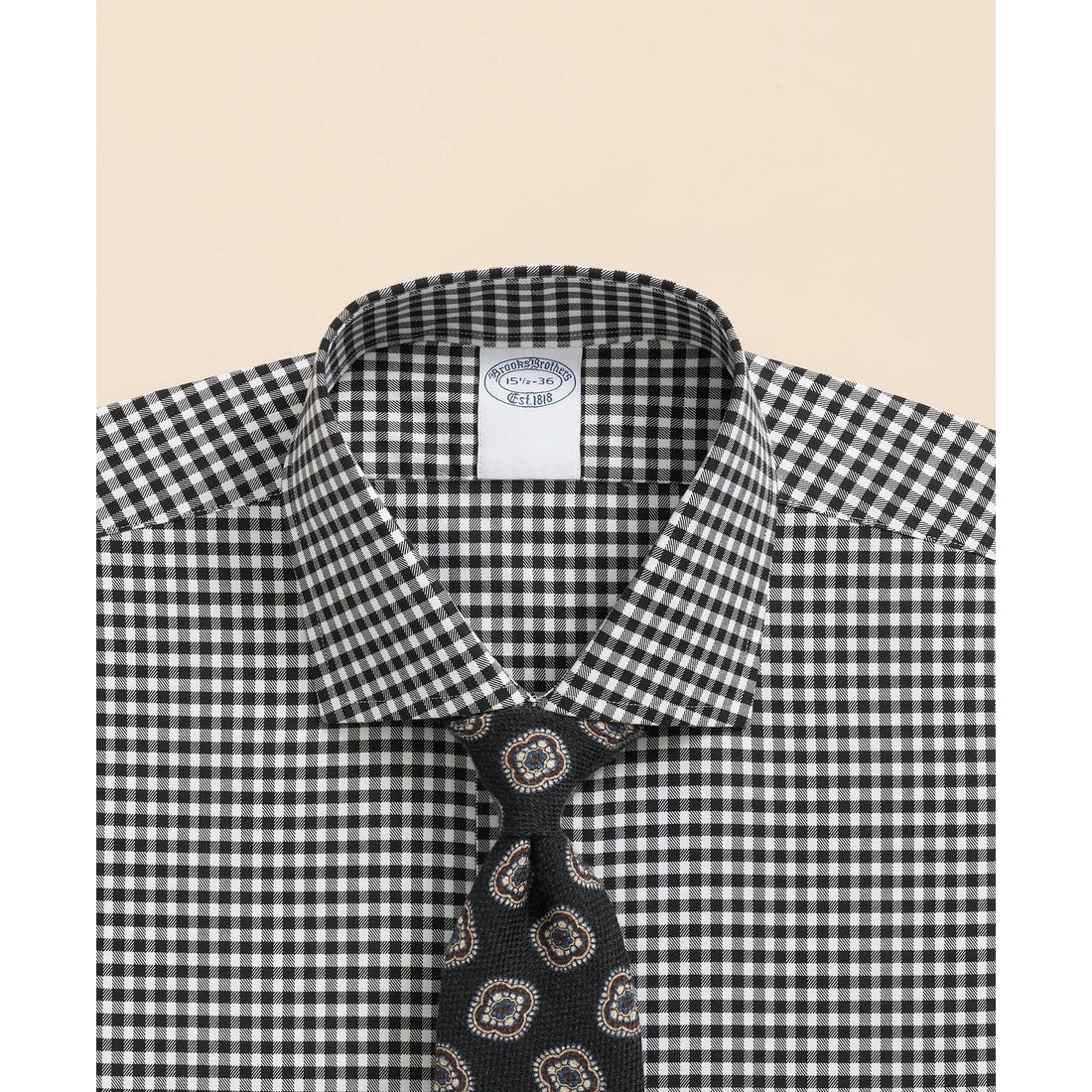 Stretch Supima Cotton Non-Iron Herringbone English Spread Collar, Gingham Dress Shirt