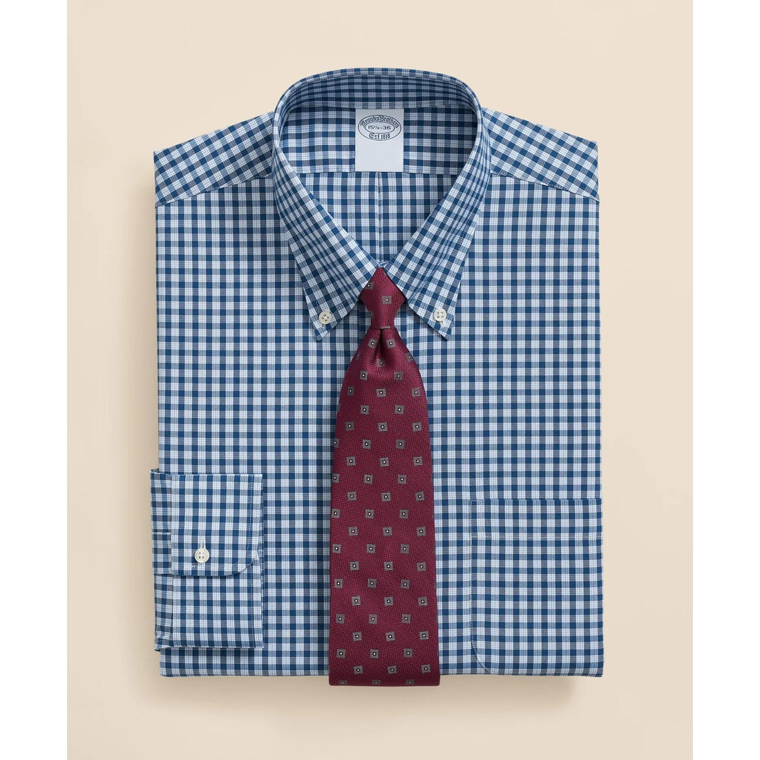 Stretch Supima Cotton Non-Iron Pinpoint Oxford Polo Button Down Collar, Check Dress Shirt