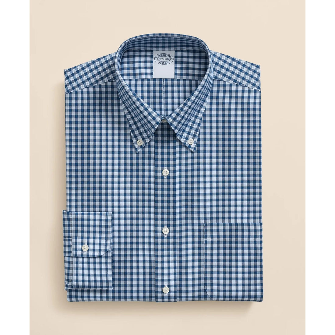 Stretch Supima Cotton Non-Iron Pinpoint Oxford Polo Button Down Collar, Check Dress Shirt