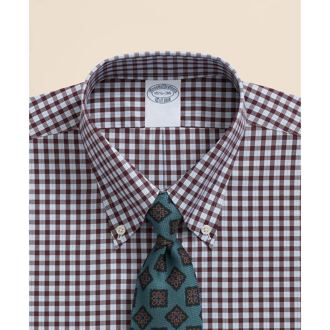 Stretch Supima Cotton Non-Iron Pinpoint Oxford Polo Button Down Collar, Check Dress Shirt