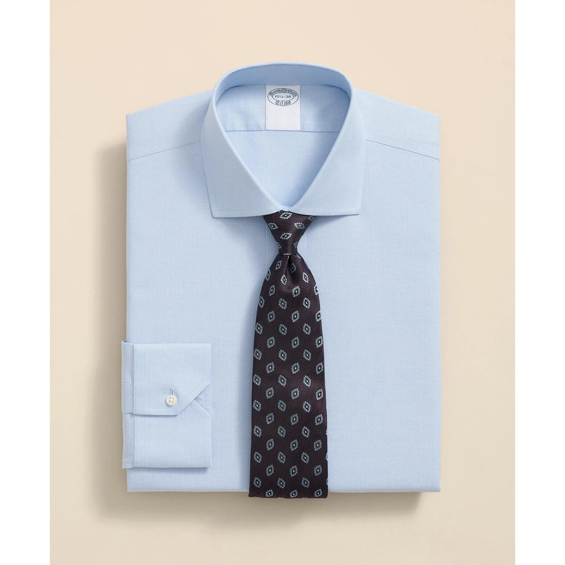 Stretch Supima Cotton Non-Iron English Spread Collar, Herringbone Dress Shirt