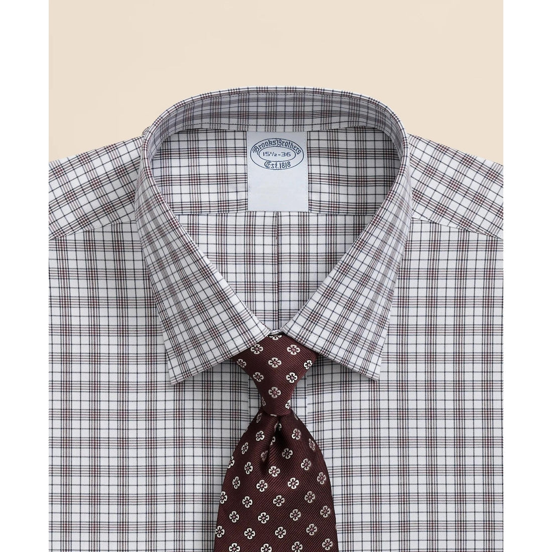 Stretch Supima Cotton Non-Iron Pinpoint Oxford Ainsley Collar, Check Dress Shirt