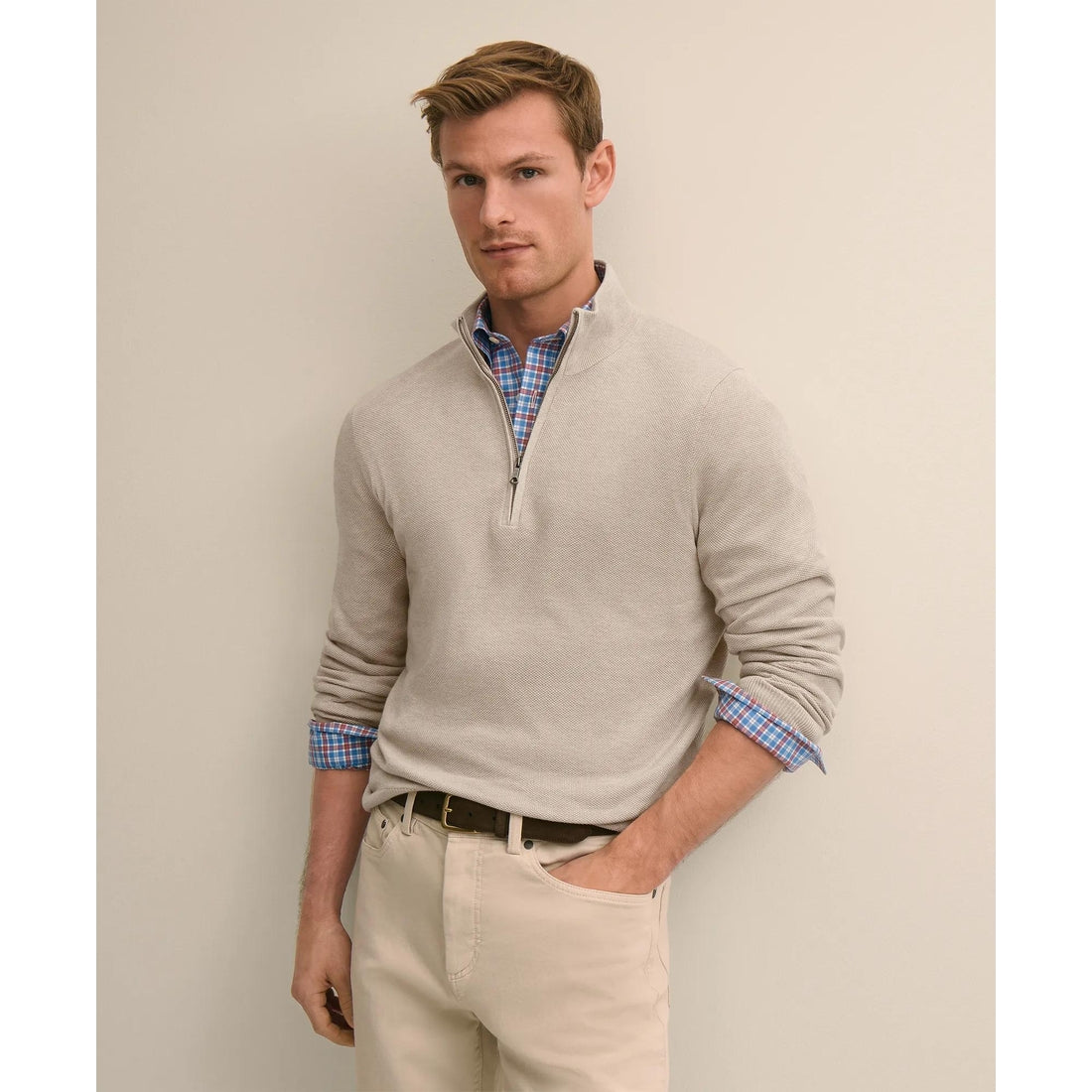 Supima Cotton Pique Quarter-Zip Sweater