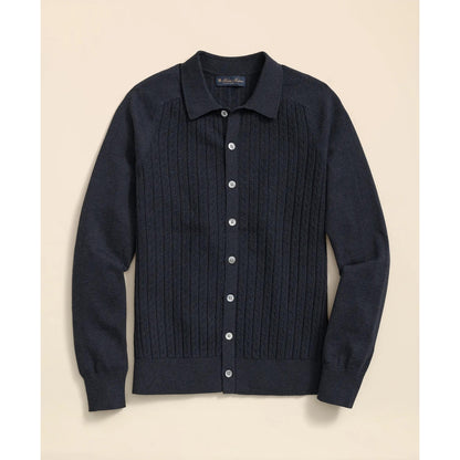 Cotton Mini-Cable Polo Cardigan