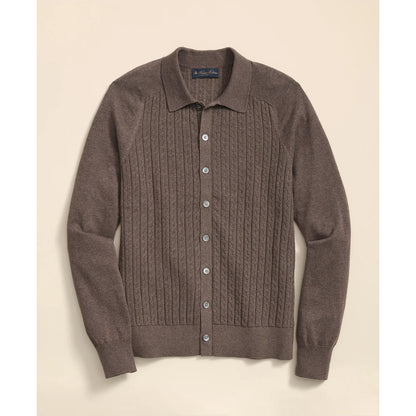 Cotton Mini-Cable Polo Cardigan