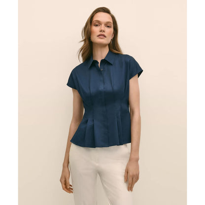 Supima Cotton Sateen Pleated Peplum Shirt