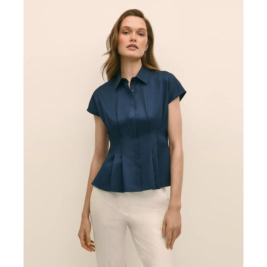 Supima Cotton Sateen Pleated Peplum Shirt