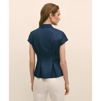 Supima Cotton Sateen Pleated Peplum Shirt