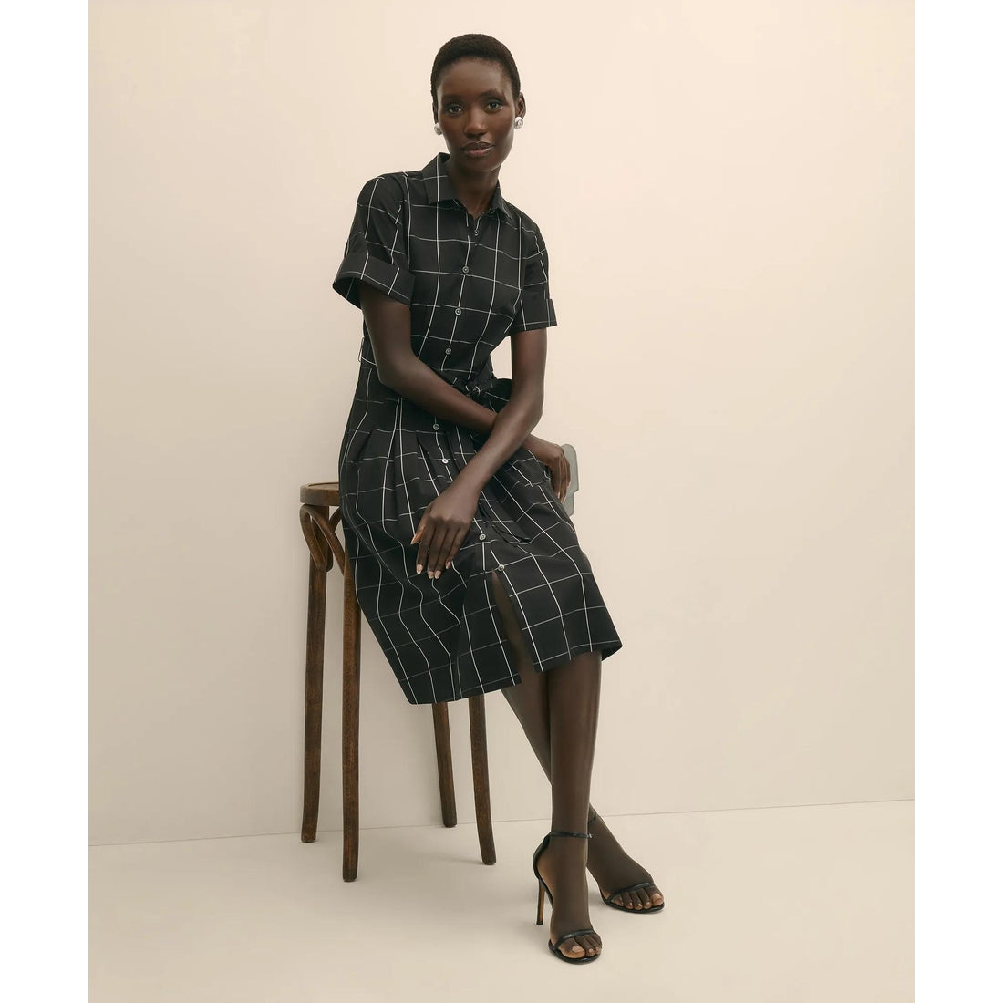 Supima Cotton Belted Windowpane Shirt Dress