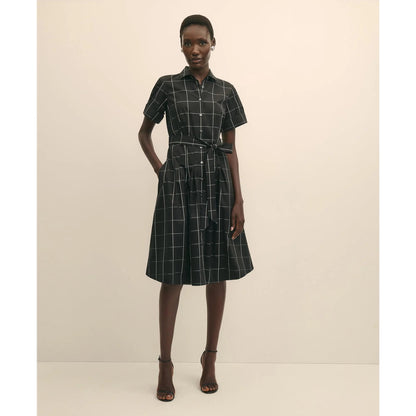 Supima Cotton Belted Windowpane Shirt Dress