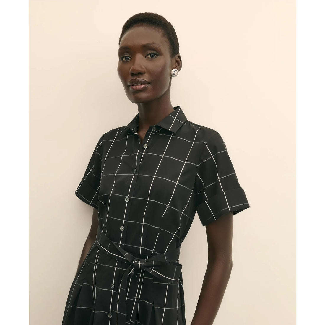 Supima Cotton Belted Windowpane Shirt Dress